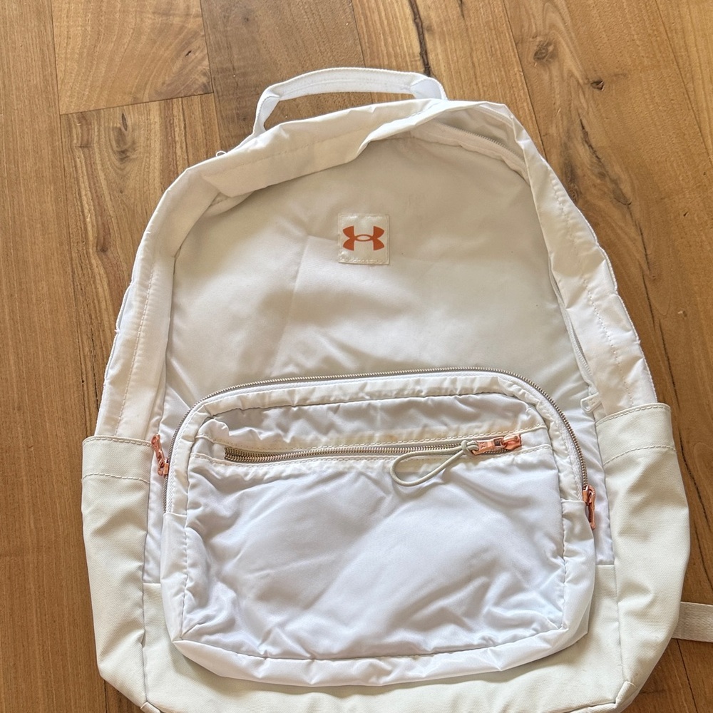 Under Armour White Backpack with Rose Gold  Accents